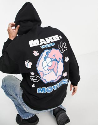 Crooked Tongues oversized hoodie with make the world move print in black