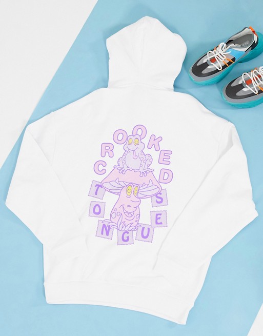 Crooked Tongues oversized hoodie with physcadellic mushroom back print