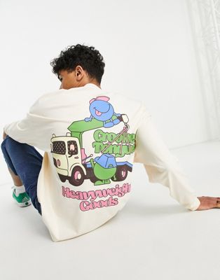 Crooked Tongues oversized long sleeve t-shirt with pickup truck back print on ecru