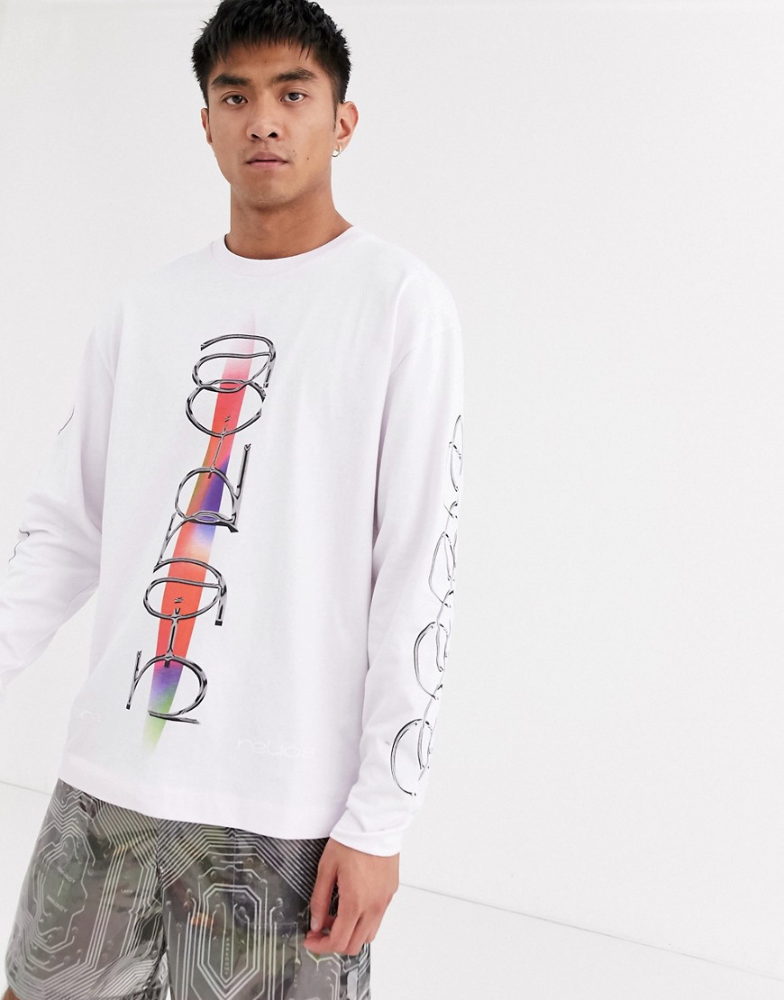 Crooked Tongues oversized long sleeve t-shirt with sleeve print-Gray