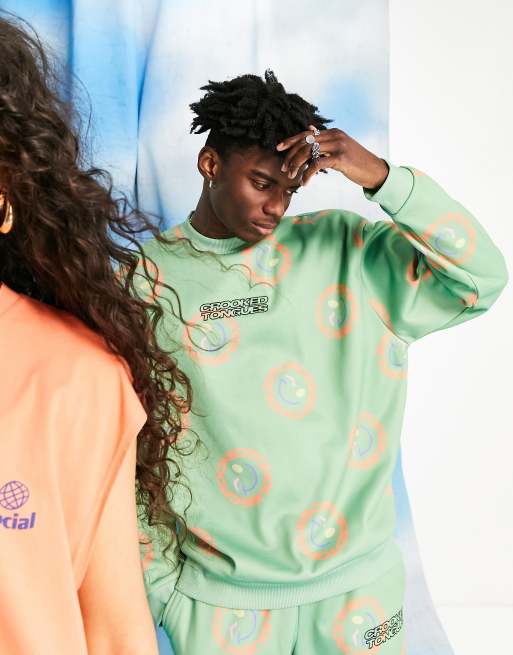 Crooked Tongues - Oversized sweatshirt met print in groen, deel van co-ord set