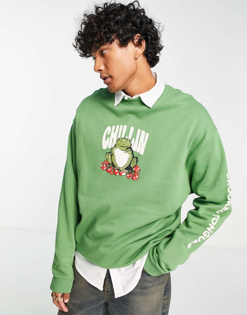 Crooked Tongues oversized sweatshirt with chillin toad graphic