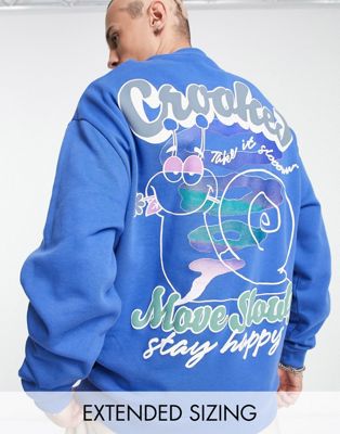 Crooked Tongues oversized sweatshirt with snail back print in blue