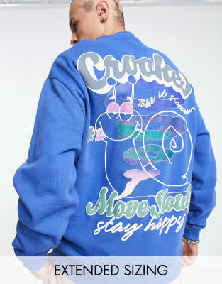 Crooked Tongues oversized sweatshirt with snail back print in blue