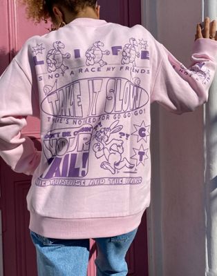 Crooked Tongues oversized sweatshirt with take it slow print in pink | ASOS