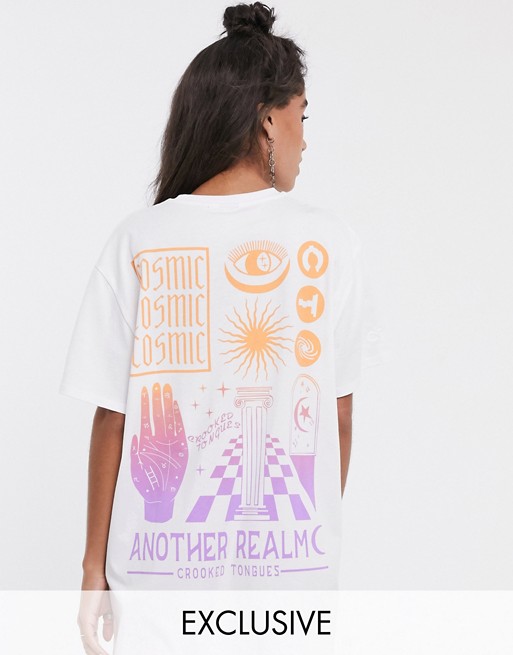 Crooked Tongues oversized t-shirt dress with cosmic back print