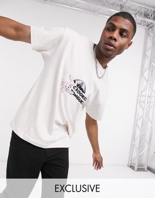 Crooked Tongues oversized t shirt in beige with helping hand graphic | ASOS