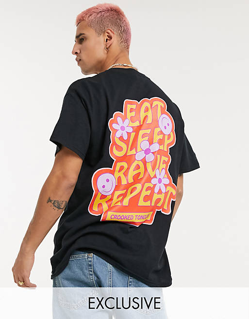 Crooked Tongues oversized t shirt in black with rave back print | ASOS