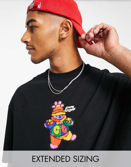 Crooked Tongues - Oversized T-shirt met grafische print voor en logoprint achter in zwart
