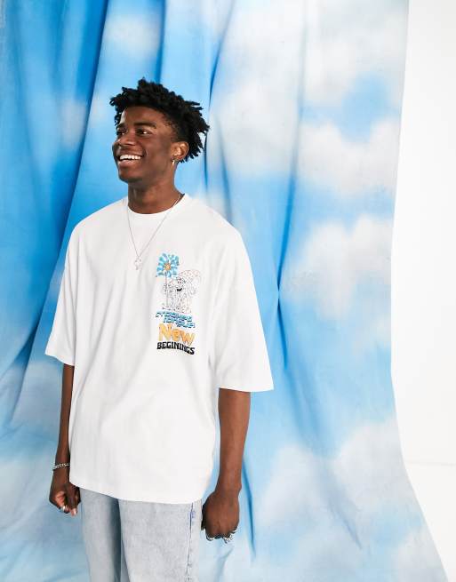 Crooked Tongues - Oversized T-shirt met grafische tovenaarprint in wit, 2 van 4