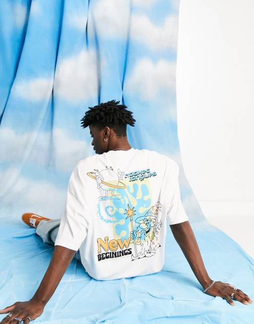 Crooked Tongues - Oversized T-shirt met grafische tovenaarprint in wit, 4 van 4