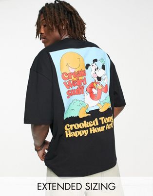 Crooked Tongues t-shirt with duck garden print in washed black