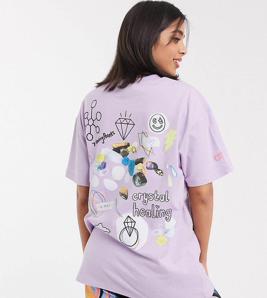 Crooked Tongues oversized t-shirt with crystal print in lilac-Pink