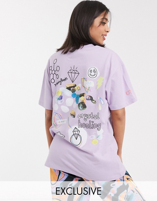 Crooked Tongues oversized t-shirt with crystal print in lilac
