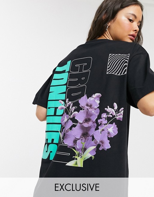 Crooked Tongues oversized t-shirt with floral print