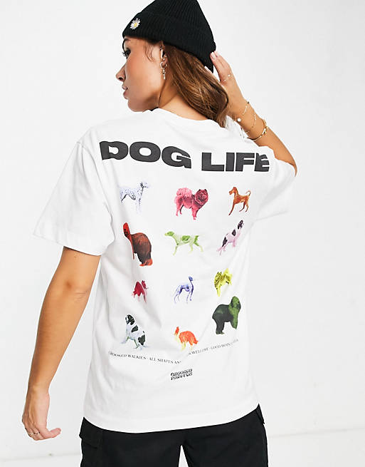 Women Crooked Tongues oversized t-shirt with it's a dogs life print in white 