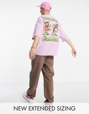 Crooked Tongues oversized t-shirt with keep things crooked print in purple - ASOS Price Checker