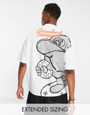 Crooked Tongues oversized t-shirt with large CT man back print in white