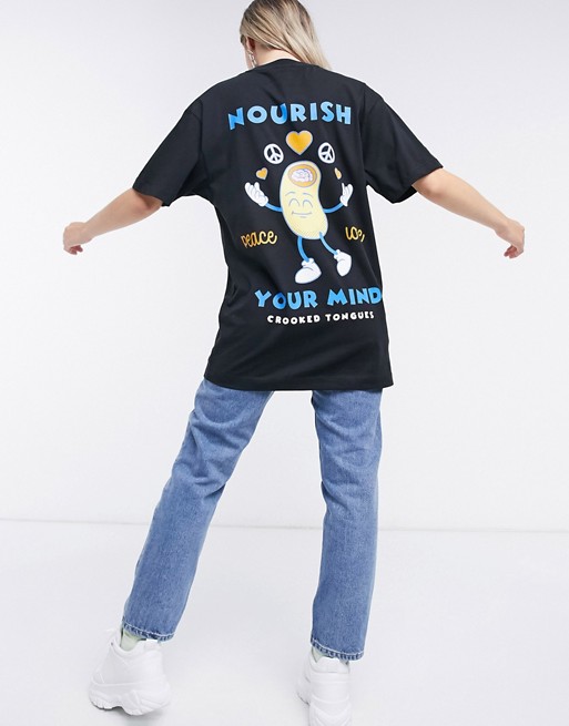 Crooked Tongues oversized t-shirt with nourish your mind graphic