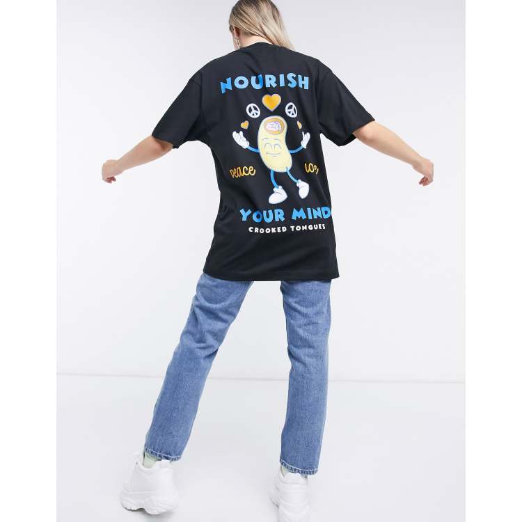 Crooked Tongues oversized t | shirt with nourish your mind graphic