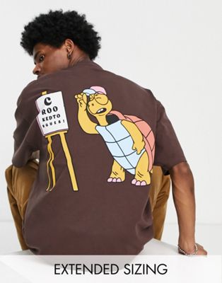 Crooked Tongues oversized t-shirt with tortoise graphic back print and logo in brown