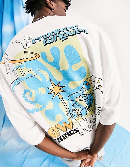Crooked Tongues oversized t-shirt with wizard graphic in white