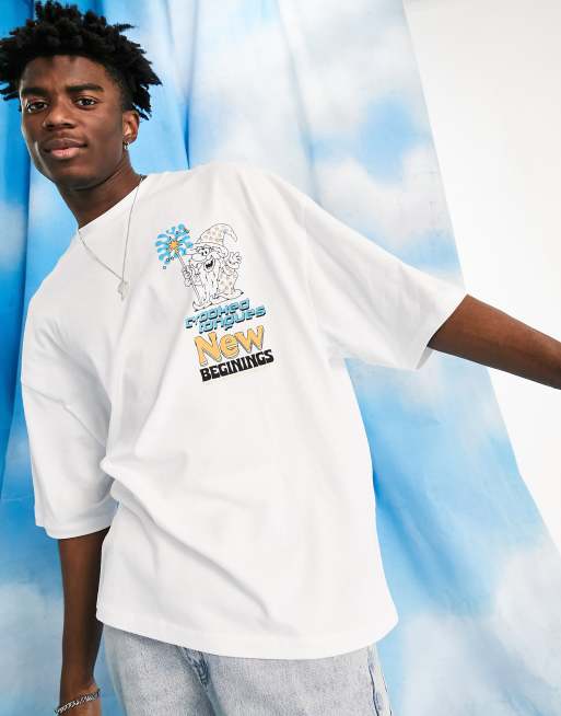 Crooked Tongues oversized T-shirt with wizard graphic in white, 3 of 4