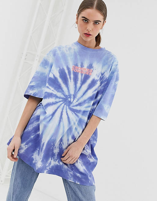 Crooked Tongues oversized washed tie dye t-shirt with logo print | ASOS
