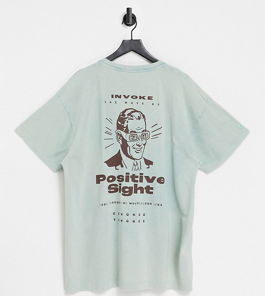 Crooked Tongues Plus - Oversized T-shirt med Positive Sight-print på ryggen-Blå