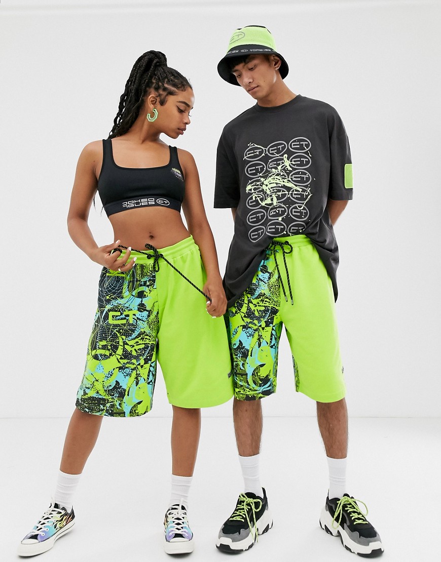 Crooked Tongues - Rave - Pantaloncini unisex con stampa divisa fluo-Verde