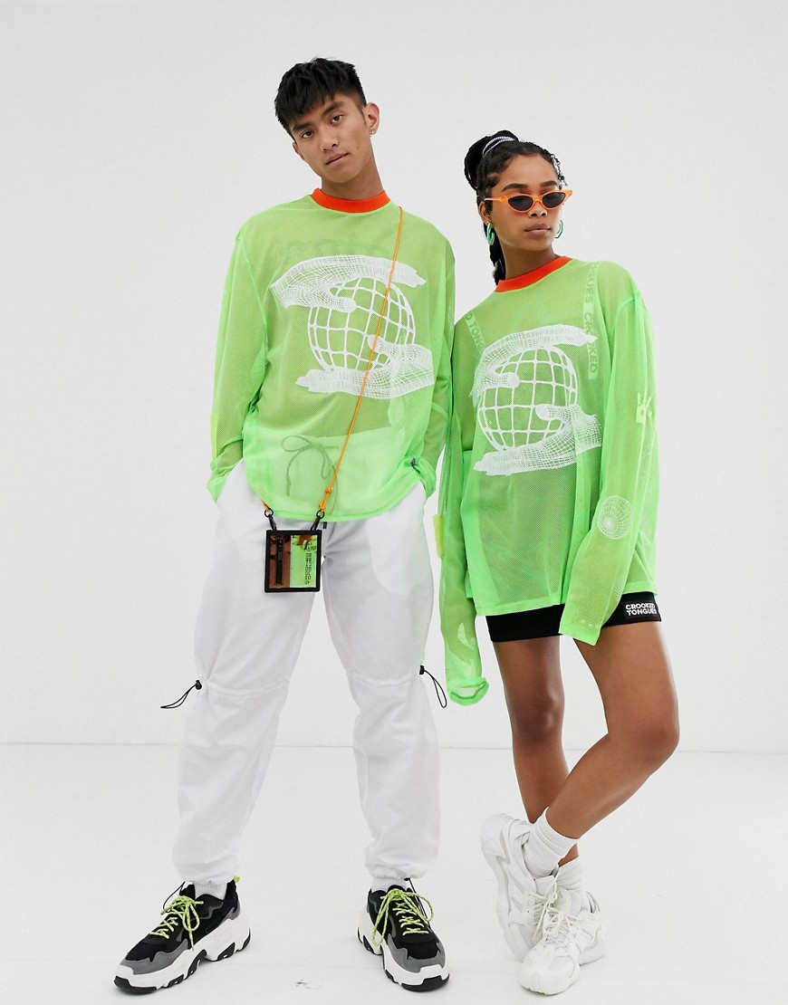 Crooked Tongues Rave unisex mesh long sleeve t-shirt in neon-Green