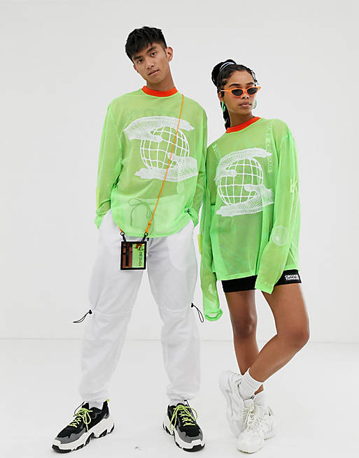 Crooked Tongues Rave unisex mesh long sleeve t-shirt in neon | ASOS