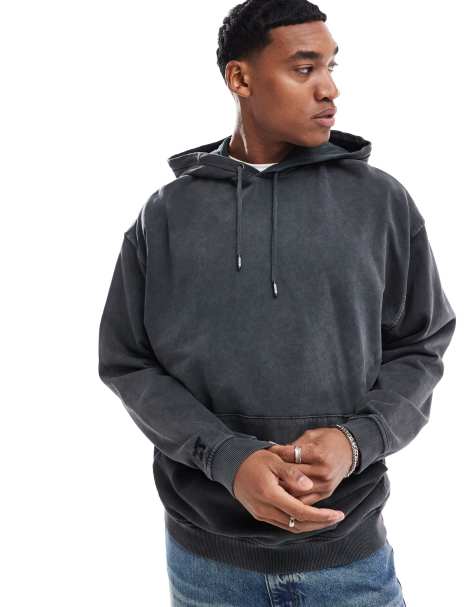 Crooked Tongues relaxed hoodie in washed black - view 1
