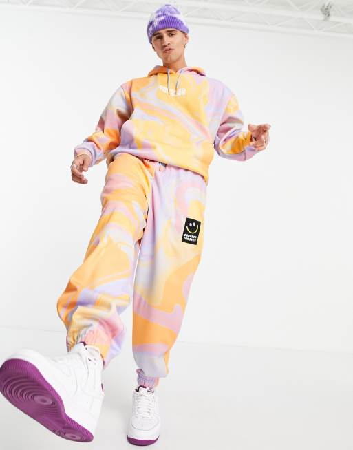 Crooked Tongues set sweatpants with multi color tie dye 