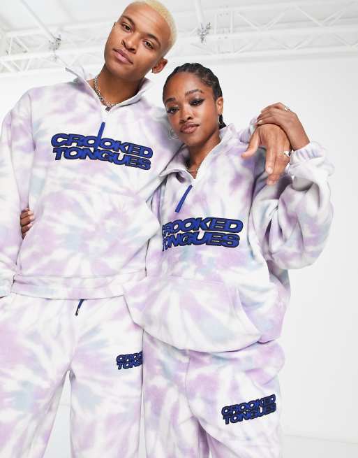 Crooked Tongues - Sweat d'ensemble oversize unisexe en polaire effet tie-dye