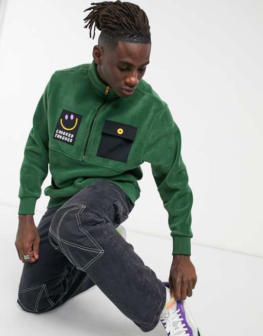 Crooked Tongues - Sweat en polaire avec poches en nylon sur le devant