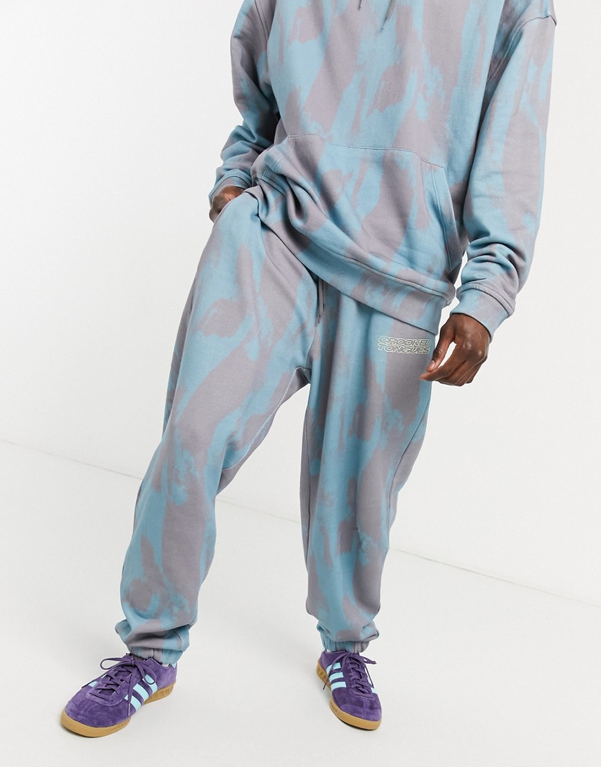 Crooked Tongues sweatpants set with brush stroke print-Grey