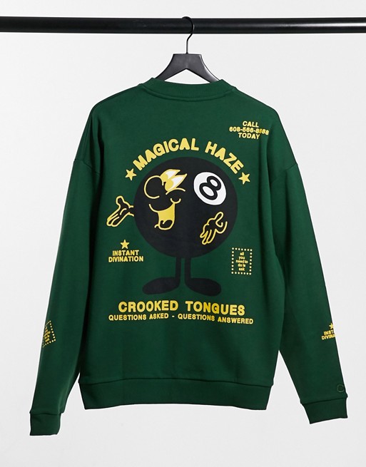 Crooked Tongues sweatshirt in green with magical haze 8 ball graphic