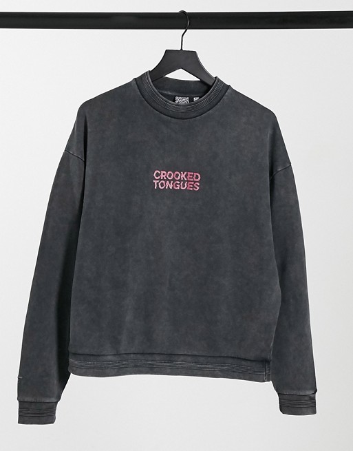 Crooked Tongues sweatshirt in washed black with chest logo