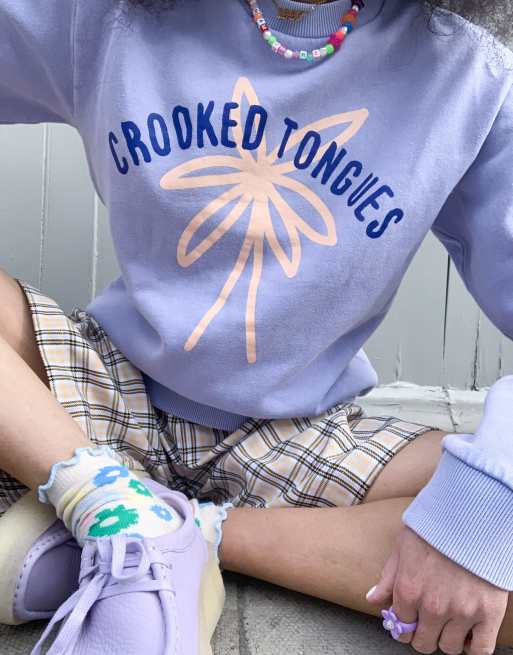 Crooked Tongues - Sweatshirt met ronde hals en print in lila wassing