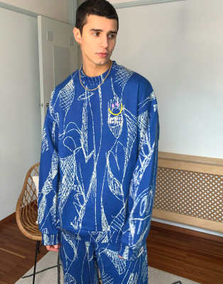 Crooked Tongues Sweatshirt Set With Doodle Print-grey