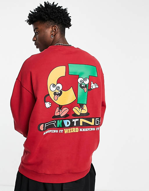 Crooked Tongues sweatshirt with CT character prints in red