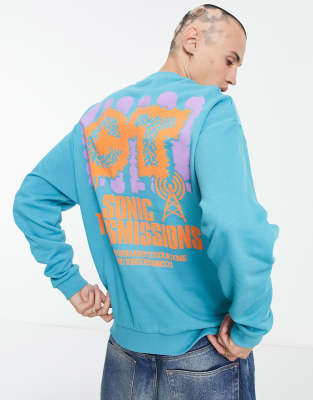 Crooked Tongues sweatshirt with graphic back print in blue