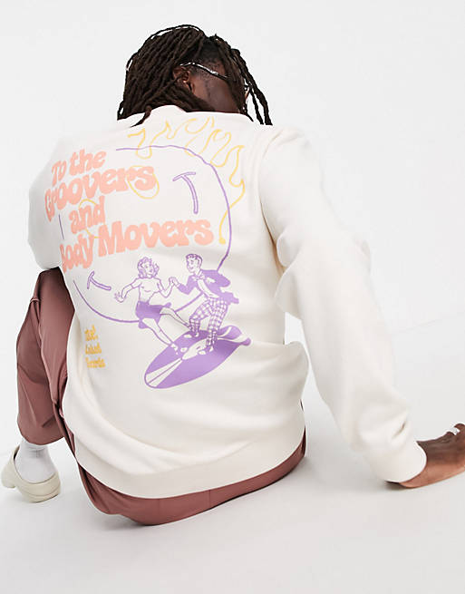 Crooked Tongues sweatshirt with groovers and movers graphic print in ecru