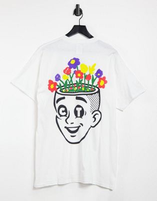Homme Crooked Tongues - T-shirt à imprimé tête fleurie au dos - Blanc