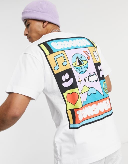 Crooked Tongues - T-Shirt bianca con stampa sul petto e stampa grande sul retro