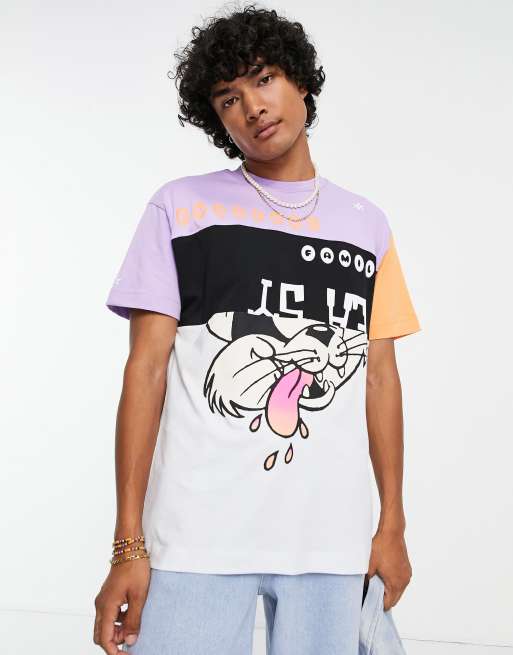 Crooked Tongues - T-shirt con stampa con gatto divisa multicolore
