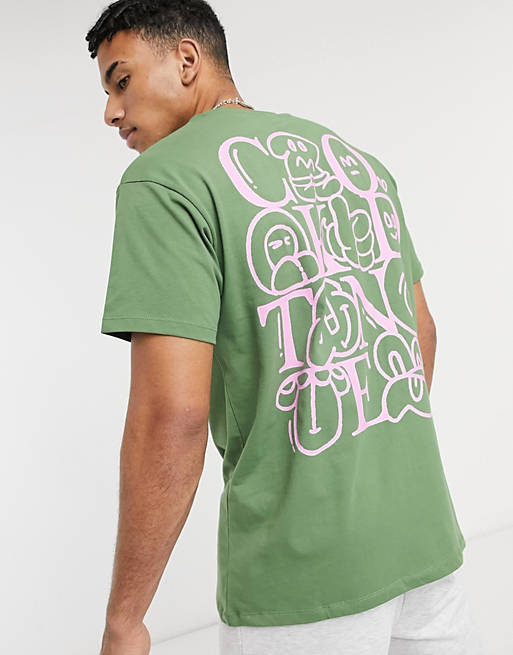Crooked Tongues t-shirt in green with large graffiti back print | ASOS