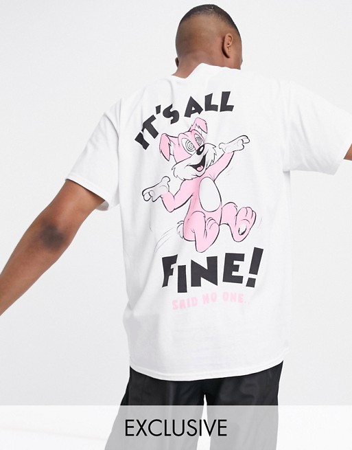 Crooked Tongues t shirt in white with 'it's all fine' print