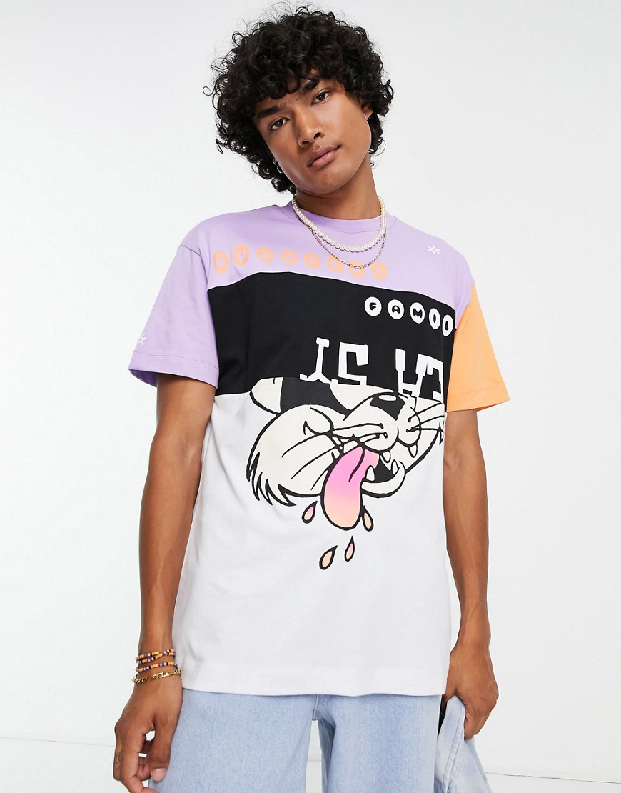 Crooked Tongues - T-shirt med splejset katteprint i forskellige farver-Multifarvet
